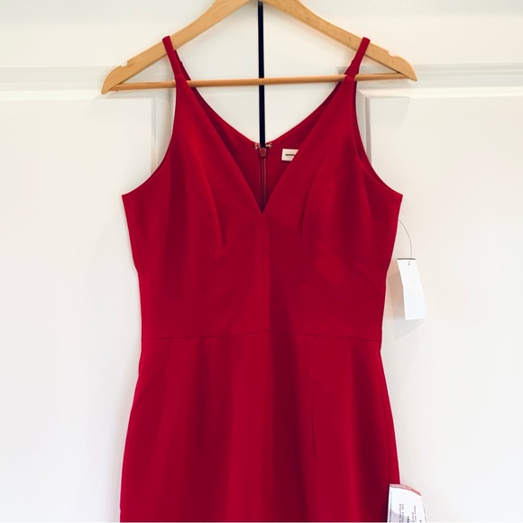 Dress the Population Cocktail Dress Lyla Midi Sheath Garnet Red Crepe Size Small - Picture 7 of 12
